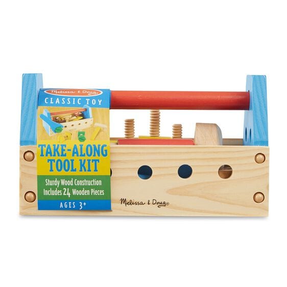 MELISSA & DOUG  Take Along Tool Kit: This 24-piece set includes wooden nails, screws, nuts, and bolts for hours of creative fun that also helps  build  important motor skills - 494 Fashion