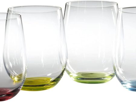 Riedel O Wine Tumbler Happy O (Set of 4) features a different colored base on each of the four tumblers: red, green, yellow, and blue. When used for water or white wine, the color visually diffuses into the liquid in an appealing maner - 5414 44 For Discount