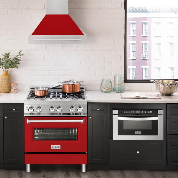 ZLINE 30 in. Stainless Steel Range Hood with Colored Shell Options and Stainless Steel Handle (8654STX-30) [Color: Red Matte] For Discount