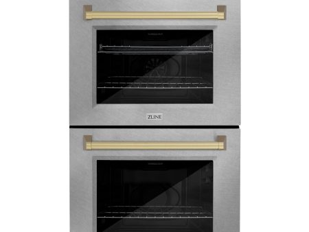 ZLINE 30  Autograph Edition Double Wall Oven with Self Clean and True Convection in DuraSnow Stainless Steel (AWDSZ-30) [Color: Champagne Bronze] For Sale