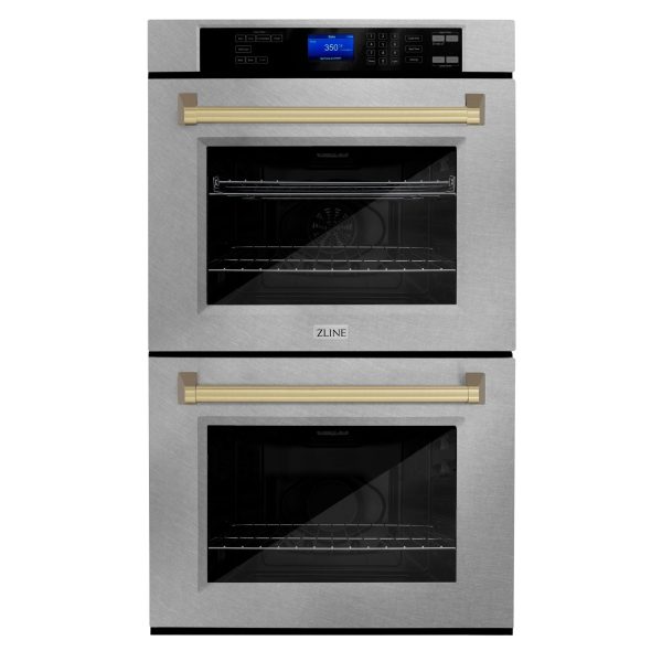 ZLINE 30  Autograph Edition Double Wall Oven with Self Clean and True Convection in DuraSnow Stainless Steel (AWDSZ-30) [Color: Champagne Bronze] For Sale